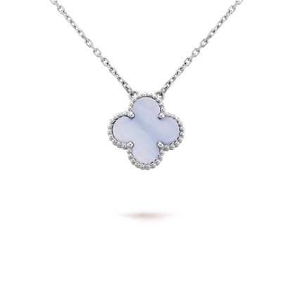 [Super CiCi ]CLOVER 15MM BLUE CHALCEDONY NECKLACE SILVER
