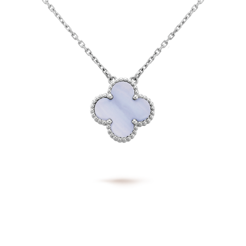 [Super CiCi ]CLOVER 15MM BLUE CHALCEDONY NECKLACE SILVER