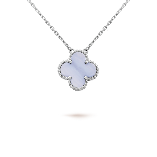 [Super CiCi ]CLOVER 15MM BLUE CHALCEDONY NECKLACE SILVER