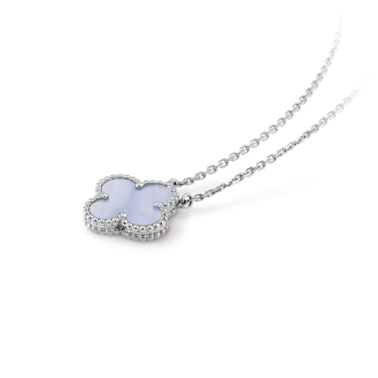 [Super CiCi ]CLOVER 15MM BLUE CHALCEDONY NECKLACE SILVER