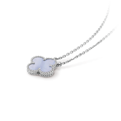 [Super CiCi ]CLOVER 15MM BLUE CHALCEDONY NECKLACE SILVER