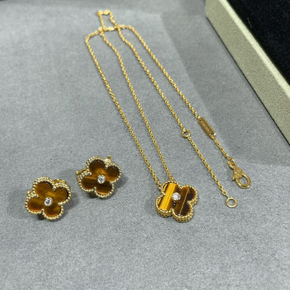 [Super CiCi ]CLOVER 15MM DIAMOND AND YELLOW TIGER'S EYE AGATE necklace