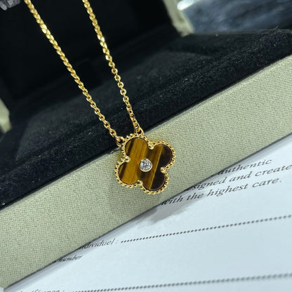 [Super CiCi ]CLOVER 15MM DIAMOND AND YELLOW TIGER'S EYE AGATE necklace