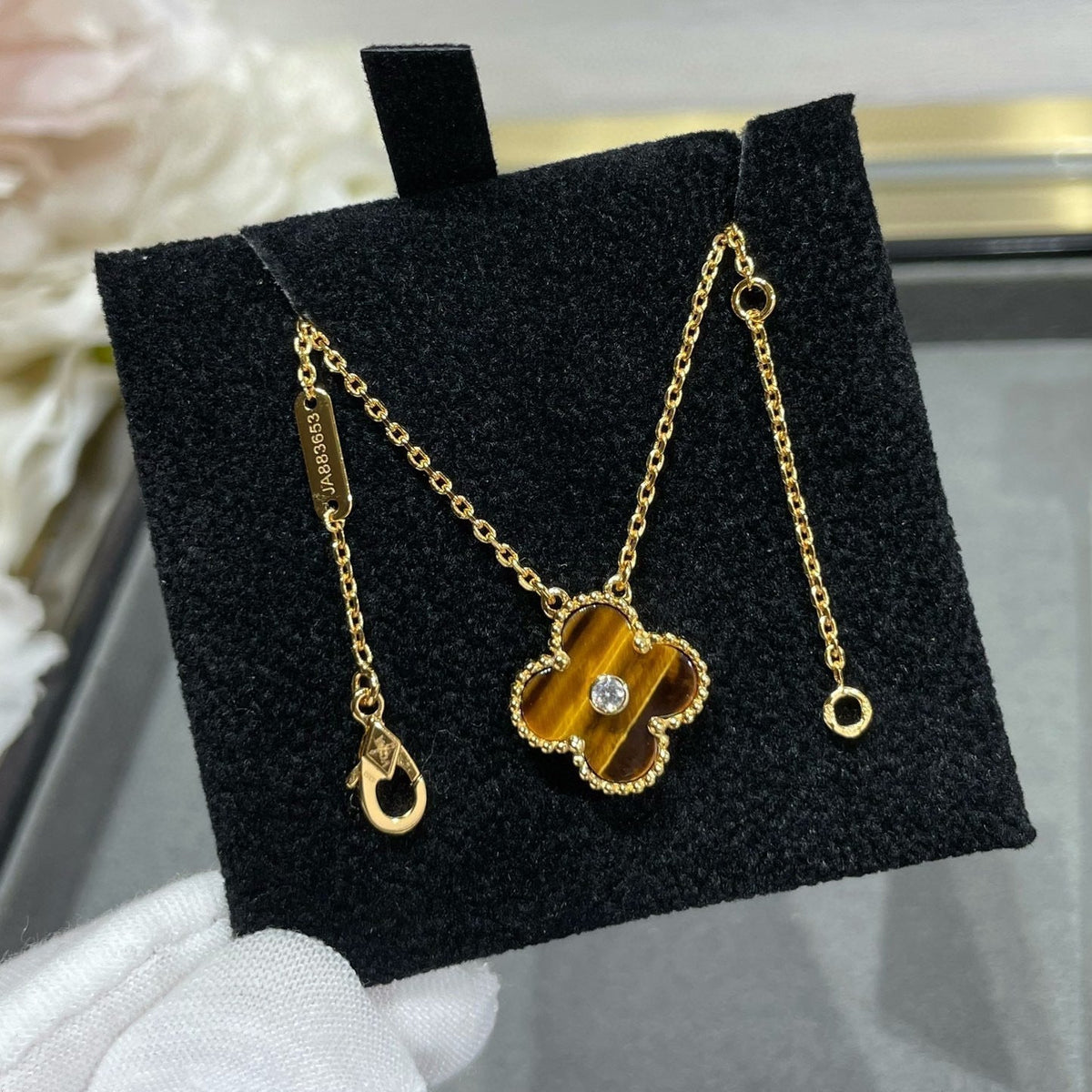 [Super CiCi ]CLOVER 15MM DIAMOND AND YELLOW TIGER'S EYE AGATE necklace