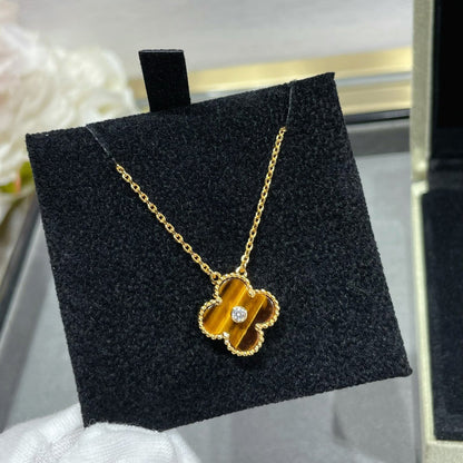 [Super CiCi ]CLOVER 15MM DIAMOND AND YELLOW TIGER'S EYE AGATE necklace