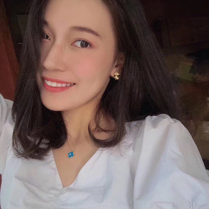 [Super CiCi ]CLOVER 15MM DIAMOND AND BLUE AGATE NECKLACE