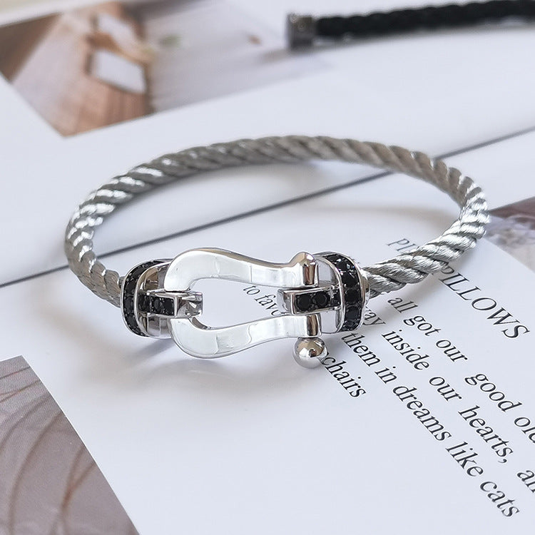 [Super CiCi ]FORCE LARGE HORSESHOE BLACK DIAMOND BRACELET SILVER