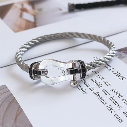 [Super CiCi ]FORCE LARGE HORSESHOE BLACK DIAMOND BRACELET SILVER