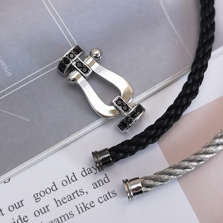 [Super CiCi ]FORCE LARGE HORSESHOE BLACK DIAMOND BRACELET SILVER