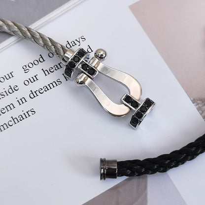 [Super CiCi ]FORCE LARGE HORSESHOE BLACK DIAMOND BRACELET SILVER