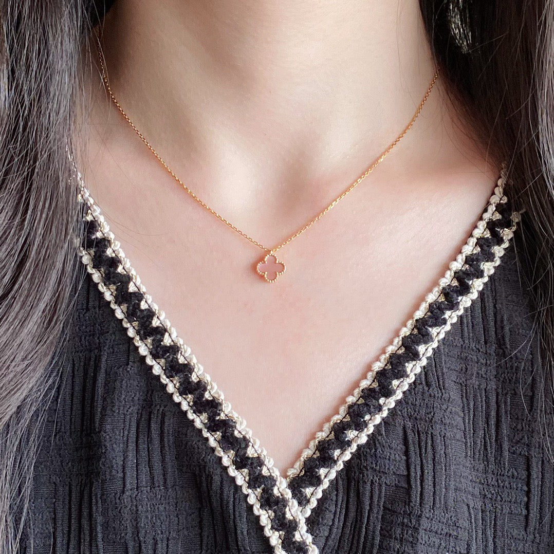 [Super CiCi ]CLOVER 15MM PINK MOTHER-OF-PEARL SINGLE FLOWER NECKLACE