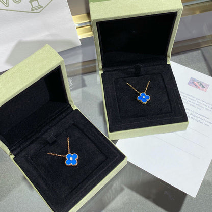 [Super CiCi ]CLOVER 15MM DIAMOND AND BLUE AGATE NECKLACE