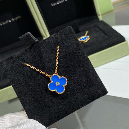 [Super CiCi ]CLOVER 15MM DIAMOND AND BLUE AGATE NECKLACE
