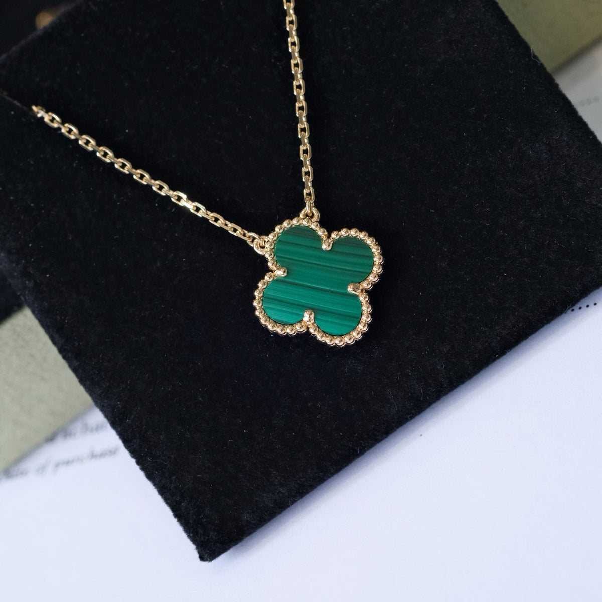 [Super CiCi ]CLOVER 15MM MALACHITE SINGLE FLOWER  NECKLACE