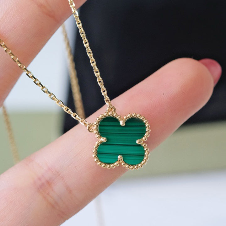 [Super CiCi ]CLOVER 15MM MALACHITE SINGLE FLOWER  NECKLACE