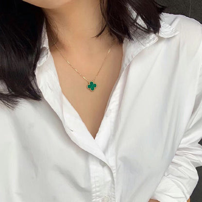[Super CiCi ]CLOVER 15MM MALACHITE SINGLE FLOWER  NECKLACE