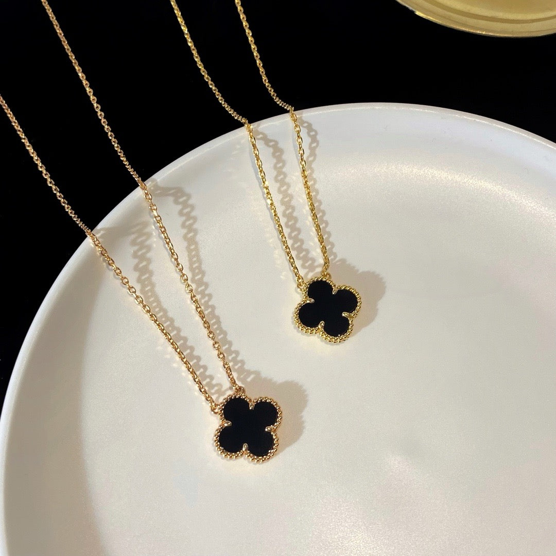 [Super CiCi ]CLOVER 15MM BLACK ONYX SINGLE FLOWER NECKLACE