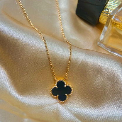 [Super CiCi ]CLOVER 15MM BLACK ONYX SINGLE FLOWER NECKLACE