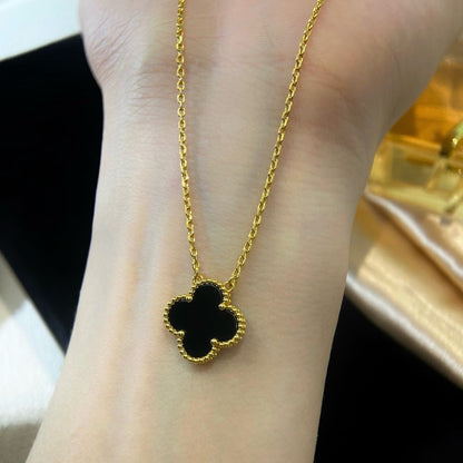 [Super CiCi ]CLOVER 15MM BLACK ONYX SINGLE FLOWER NECKLACE