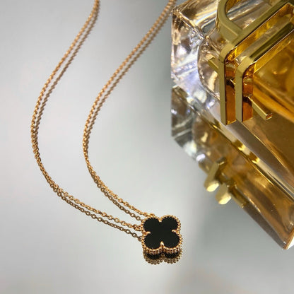 [Super CiCi ]CLOVER 15MM BLACK ONYX SINGLE FLOWER NECKLACE