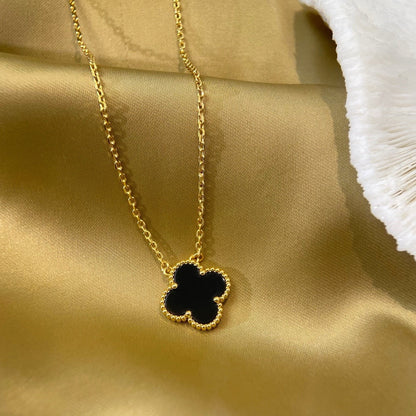 [Super CiCi ]CLOVER 15MM BLACK ONYX SINGLE FLOWER NECKLACE