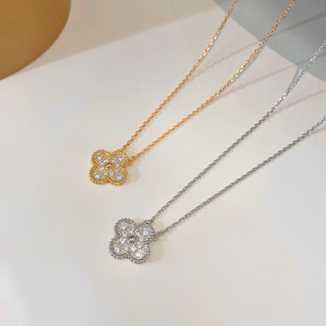 [Super CiCi ]CLOVER 15MM DIAMOND SINGLE FLOWER NECKLACE