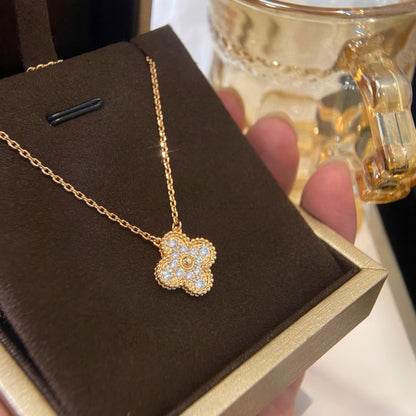 [Super CiCi ]CLOVER 15MM DIAMOND SINGLE FLOWER NECKLACE