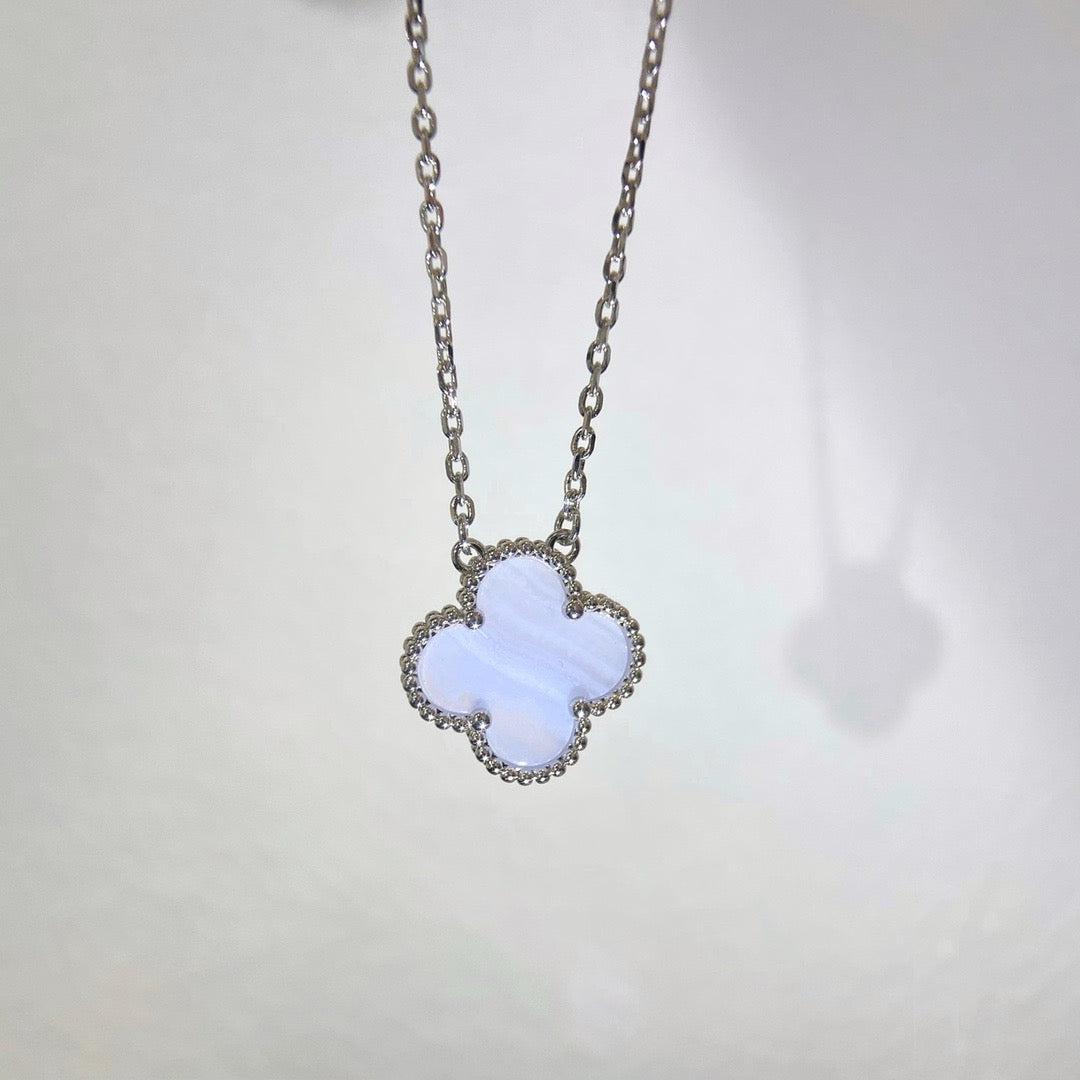 [Super CiCi ]CLOVER 15MM BLUE CHALCEDONY NECKLACE SILVER