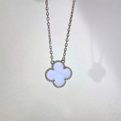 [Super CiCi ]CLOVER 15MM BLUE CHALCEDONY NECKLACE SILVER
