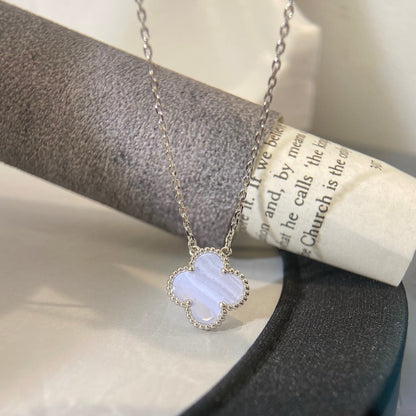 [Super CiCi ]CLOVER 15MM BLUE CHALCEDONY NECKLACE SILVER