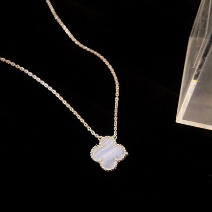 [Super CiCi ]CLOVER 15MM BLUE CHALCEDONY NECKLACE SILVER
