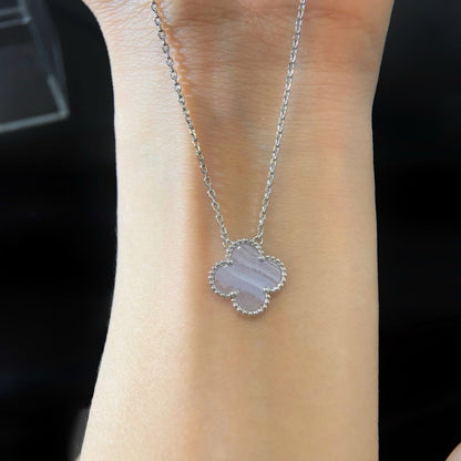[Super CiCi ]CLOVER 15MM BLUE CHALCEDONY NECKLACE SILVER
