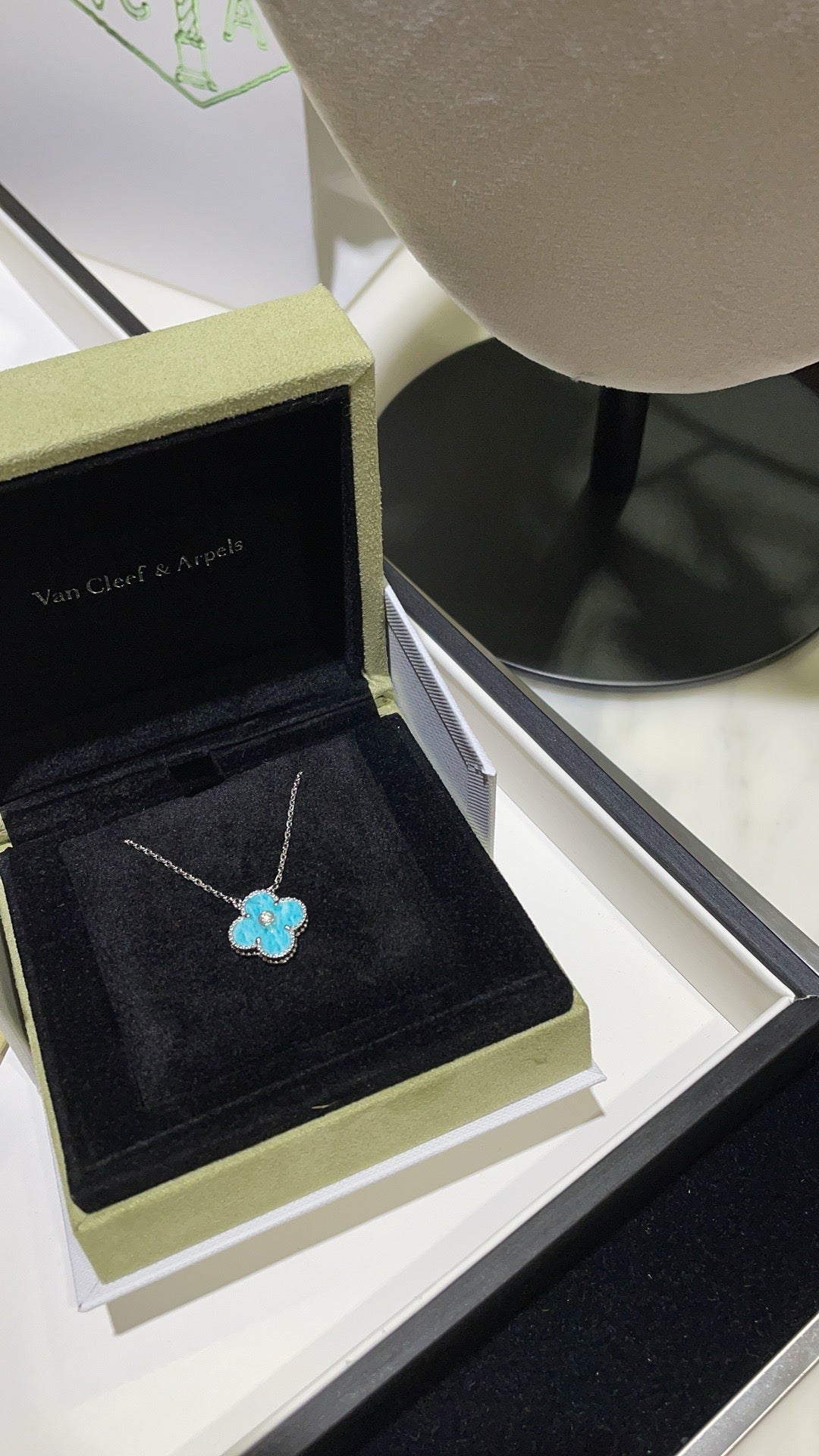 [Super CiCi ]CLOVER 15MM DIAMOND SVRES PORCELAIN  NECKLACE SILVER