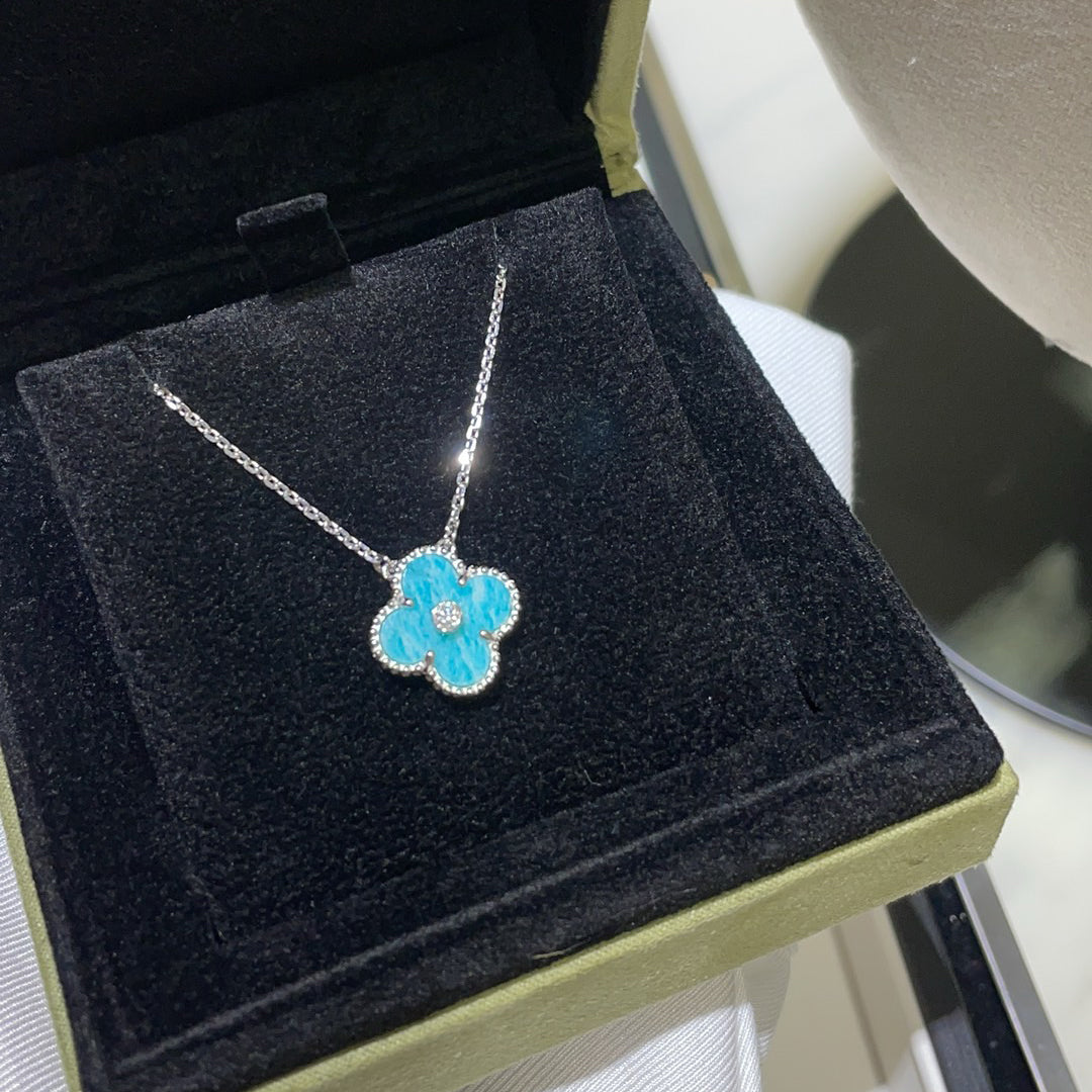 [Super CiCi ]CLOVER 15MM DIAMOND SVRES PORCELAIN  NECKLACE SILVER