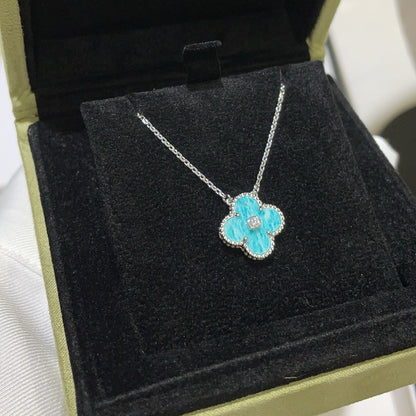 [Super CiCi ]CLOVER 15MM DIAMOND SVRES PORCELAIN  NECKLACE SILVER
