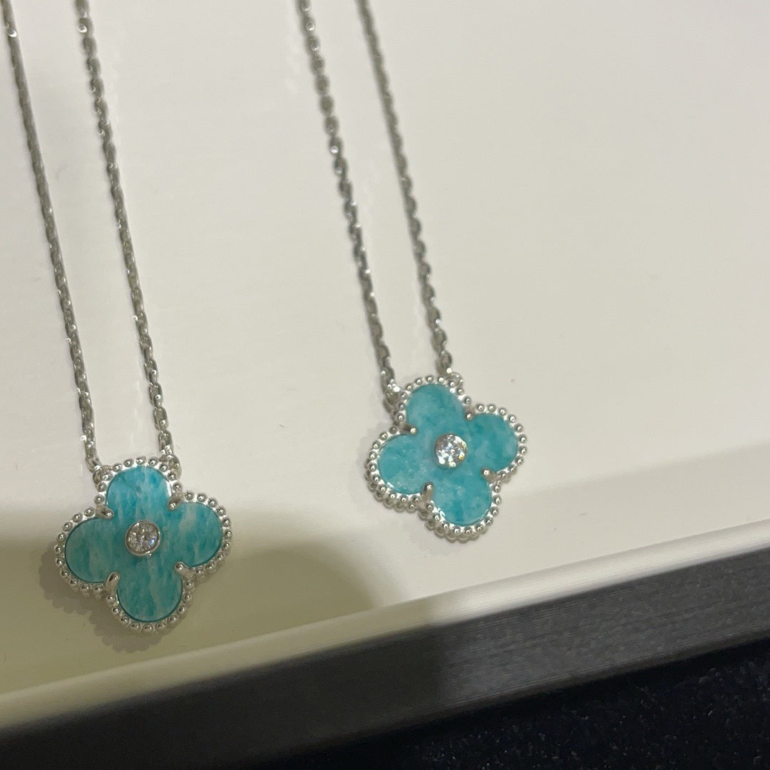 [Super CiCi ]CLOVER 15MM DIAMOND SVRES PORCELAIN  NECKLACE SILVER