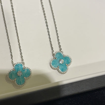 [Super CiCi ]CLOVER 15MM DIAMOND SVRES PORCELAIN  NECKLACE SILVER