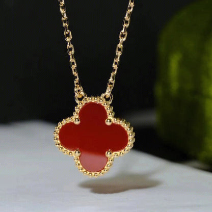 [Super CiCi ]CLOVER 15MM CARNELIAN SINGLE FLOWER NECKLACE