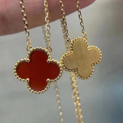 [Super CiCi ]CLOVER 15MM CARNELIAN SINGLE FLOWER NECKLACE
