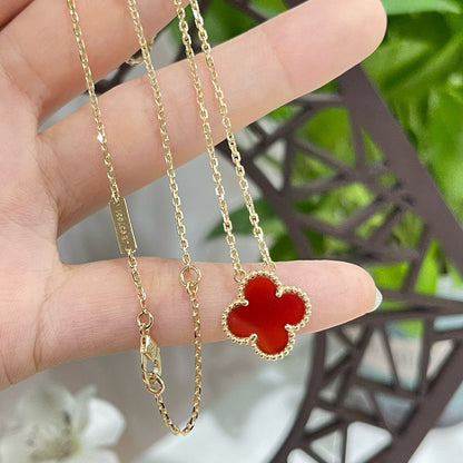 [Super CiCi ]CLOVER 15MM CARNELIAN SINGLE FLOWER NECKLACE
