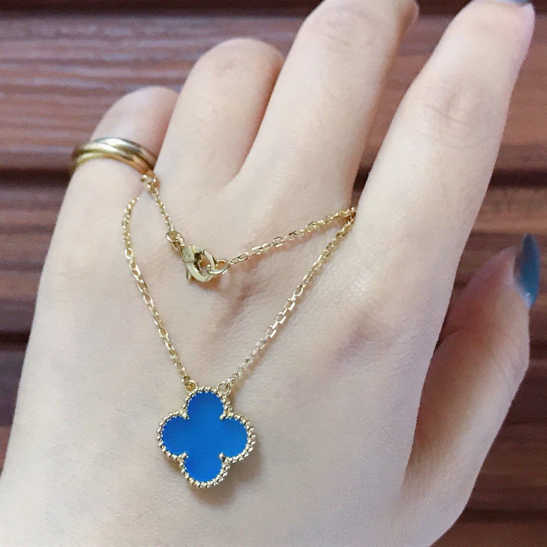 [Super CiCi ]CLOVER 15MM BLUE AGATE NECKLACE