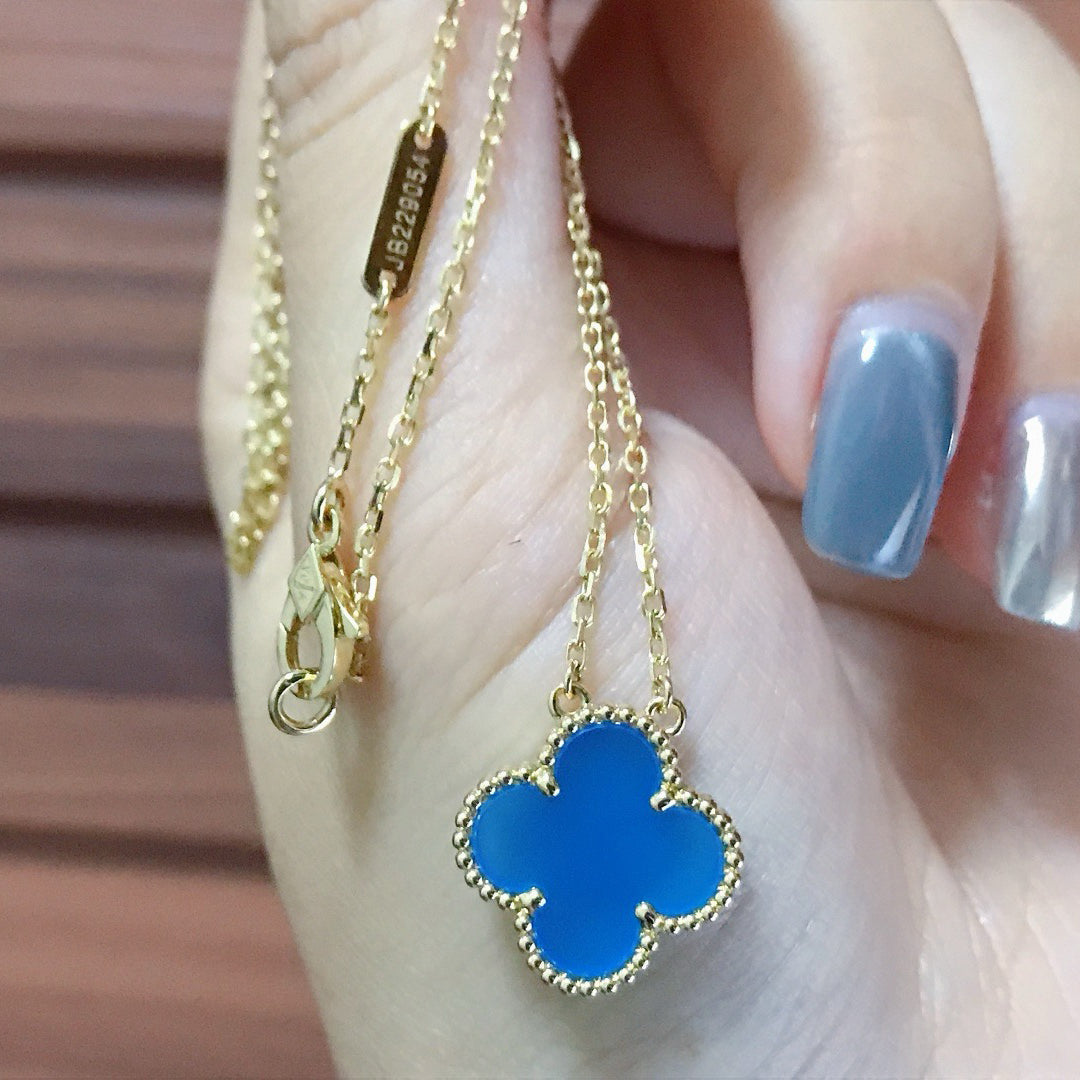 [Super CiCi ]CLOVER 15MM BLUE AGATE NECKLACE