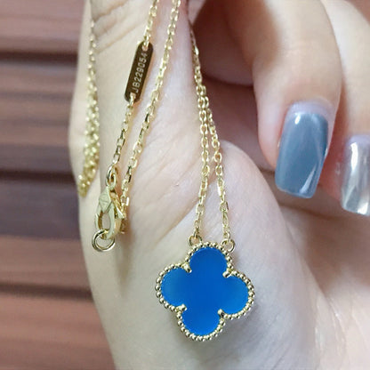 [Super CiCi ]CLOVER 15MM BLUE AGATE NECKLACE