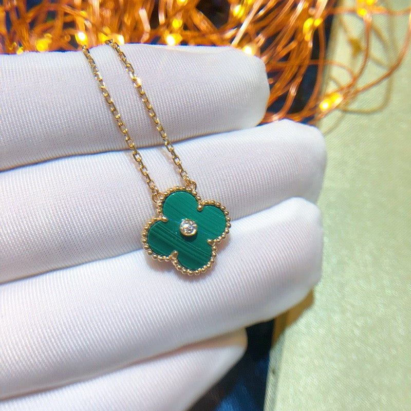 [Super CiCi ]CLOVER 15MM DIAMOND TURQUOISE NECKLACE