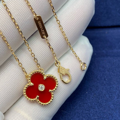 [Super CiCi ]CLOVER 15MM DIAMOND CARNELIAN NECKLACE
