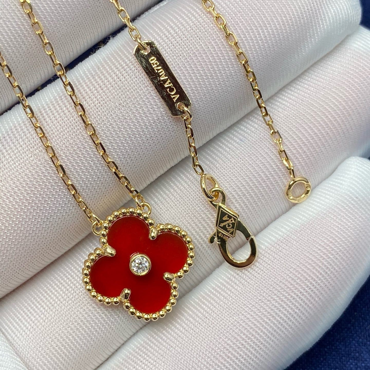 [Super CiCi ]CLOVER 15MM DIAMOND CARNELIAN NECKLACE