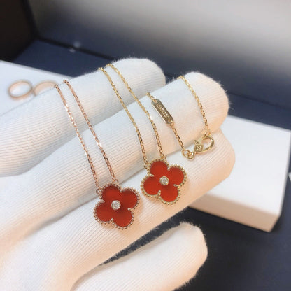 [Super CiCi ]CLOVER 15MM DIAMOND CARNELIAN NECKLACE