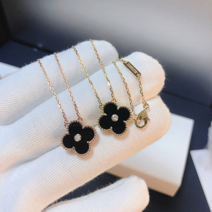 [Super CiCi ]CLOVER 15MM DIAMOND ONYX NECKLACE