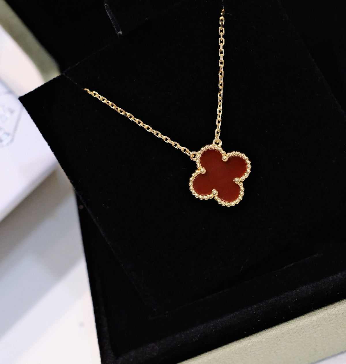 [Super CiCi ]CLOVER 15MM CARNELIAN SINGLE FLOWER NECKLACE