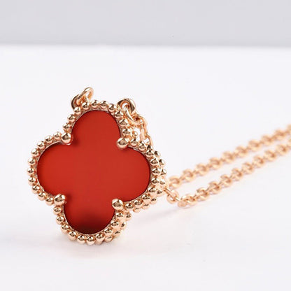 [Super CiCi ]CLOVER 15MM CARNELIAN SINGLE FLOWER NECKLACE